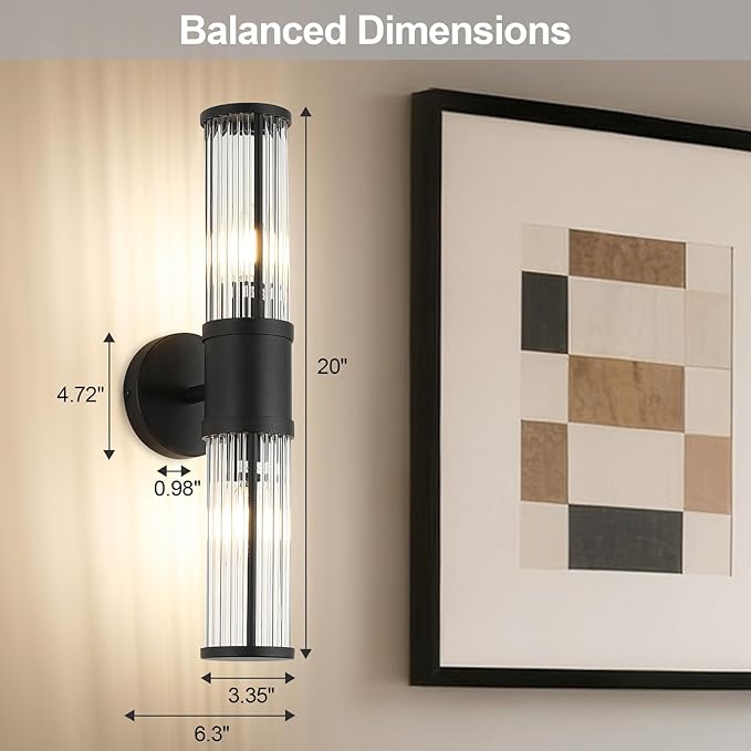 Bathroom Light Fixtures 2-Light Matte Black Bathroom Vanity Light Modern Wall Lights for Bedroom Bath Mirror Lights with Glass Rods Shades for Mirror Bedroom Hallway