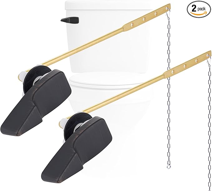 Hygie Rinse 2PACK Universal Metal Toilet Handle Replacement Kit Compatible with American Standard/Mansfield/Gerber Toilet, Front Mount Toilet Tank Flusher Lever with Flapper Chain, Oil-Rubbed Bronze