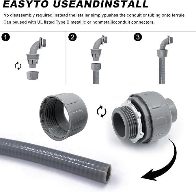 2 inch Liquid Tight Connector PVC Flexible Conduit Connector,180 Degree and 90 Degree UL Listed Liquid Tight Connector, Non-Metallic Electrical Conduit Fittings (6 Pack)