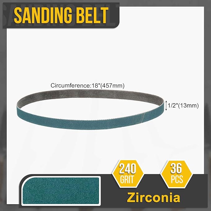 1/2 x 18 Inch Sanding Belt, 36 Pcs 240 Grit Zirconia Knife Sharpener Belts Work Sharpening for Belt Sander Knife Carving Tool Metal Working