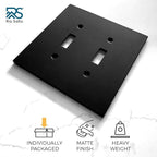 RIO SALTO Modern Metal Matte Black Double Toggle Light Switch Cover 2-PACK Metal Decorative Toggle Switch Covers Wall Plate Outlet Cover Black Wall Electric Socket Double Togle - Midsize 2 Gang