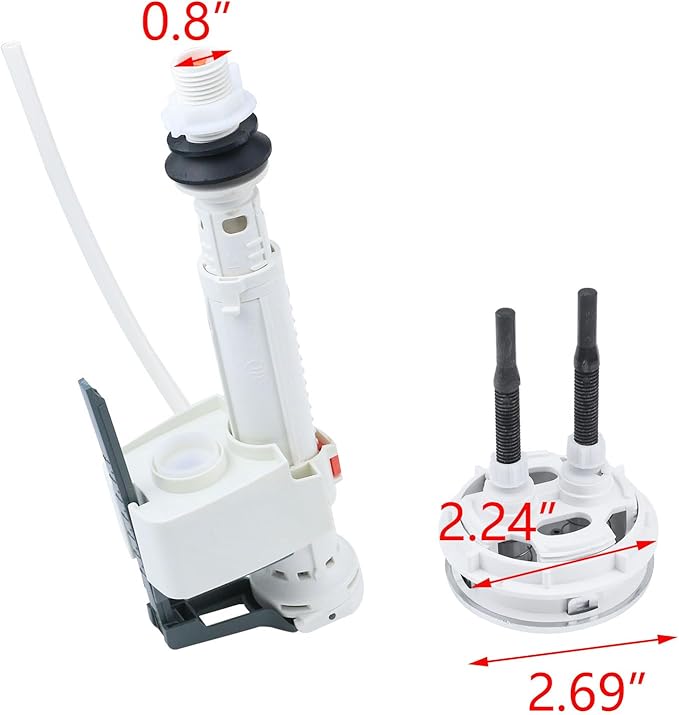 T Tulead Toilet Tank Parts Replacement Toilet Dual Flush Valve 7" Height, Fill Valve,Push Button, Fill Valve Thread Dia: G1/2, Flush Valve Dia: 3"