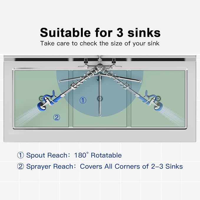 Commercial Faucet with Sprayer for Kitchen Cook : Akwadu Wall Mount Commercial Kitchen Faucet with Pull-Down Pre Rinse Sprayer 8" Center with 12" Add-On Spout - 36" Height Sink Faucets for Staff Chef