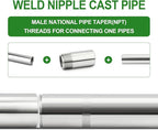 TAISHER 2PCS 304 Stainless Steel Pipe Fittings, 1/2" NPT Male Threaded, 2" Length Weld Nipple Cast Pipe