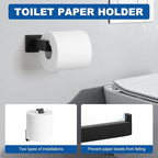 Cilee 10-Pieces Bathroom Hardware Set - Matte Black Bathroom Accessories, 24 Inch Towel Bar, Square Towel Ring, Toilet Paper Holder, Towel Hook, Wall-Mounted Stainless Steel Towel Bar Rack Set