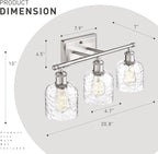zeyu 20.8'' Modern Bathroom Vanity Lamp, 3-Light Wall Mirror Light for Bathroom, Brushed Nickel Finish with Clear Hammered Glass, ZJF63B-3W BN