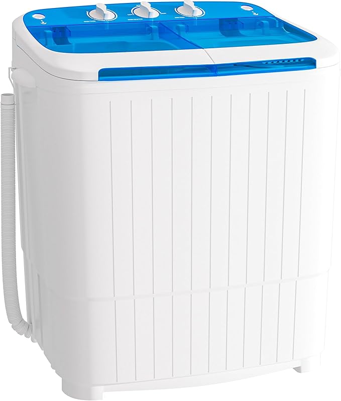 Greenvelly Portable Washing Machine, 16 Lbs Compact Mini Washer and Dryer Combo, Semi-automatic Twin Tub Washer with Drain Pump for Dorms, Apartments, RVs (Blue)