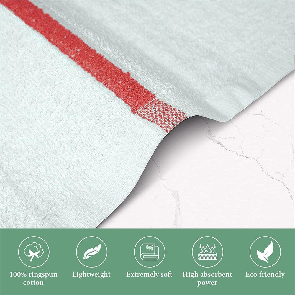 Bar Mop Red Stripe 10 lbs 16x19 Pack of 60, 100% Cotton Double Stitched Route Ready Absorbent Kitchen Towel Dish Towels and Dishcloths Towels Sets Washcloth Kitchen Towels
