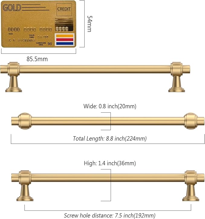 Amerdeco 10 Pack Champagne Bronze Cabinet Pulls 7.5 Inch(192mm) Hole Center Drawer Pulls Cabinet Hardware Kitchen Cabinet Handles for Bathroom Dresser Pulls ZH0069