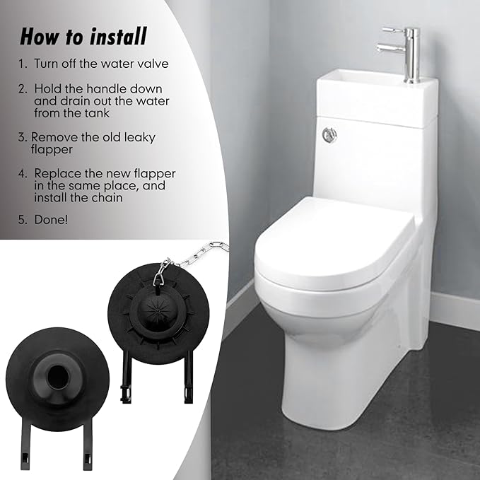 2-inch Universal Toilet Flapper, Rubber Seal Toilet Flapper Replacement Kit for Toilet Tank Compatible with American Standard, Kohler, Gerber, Toto Toilet 2 Pack (Black)