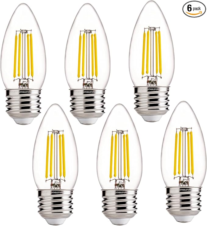 FLSNT 60W Equivalent LED Chandelier Light Bulbs, Dimmable LED B11 E26 Candelabra Base Bulbs, 3500K Natural White, 550LM, 6 Pack UL,CA65 Listed.
