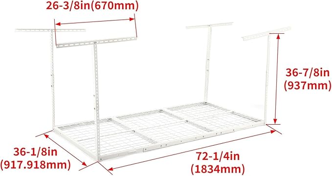 Kojem 3x6 Overhead Garage Storage Rack, 22'' to 40" Adjustable Heavy Duty Garage Ceiling Storage Racks Storage Organization System, 550LBS Weight Capacity, White,Heavy Duty Steel