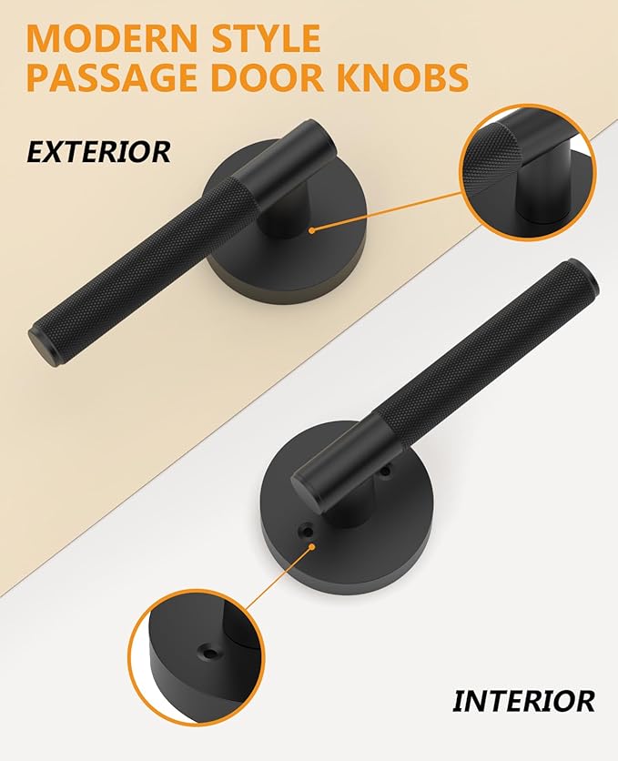 Asidrama 6 Pack Passage Door Handles, Door Lever with Door Knobs Indoor for Bedroom or Bathroom, Heavy Duty Black Door Handles Interior with Locks for Left Right Sided Doors