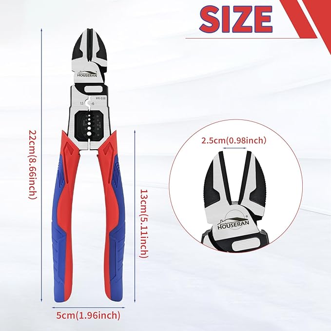 Wire Cutters, Side Cutters with Wire Stripper and Crimper, 8.6 Inch Wire Cutters Heavy Duty, 3-in-1 Diagonal Cutters for Cutting, Crimping, and Stripping