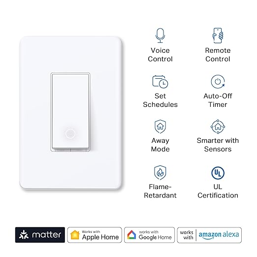 TP-Link Tapo Matter Smart Light Switch: Voice Control w/Siri, Alexa & Google Home | UL Certified | Timer & Schedule | Easy Guided Install | Neutral Wire Required | Single Pole | Tapo S505(2-Pack)
