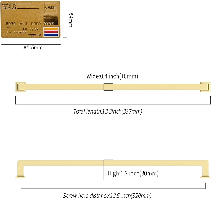 6 Pack 12.6"(320mm) Gold Cabinet Pulls Kitchen Cabinet Handles Drawer Pulls Cupboard Hardware for Cabinets CK0078
