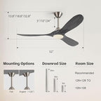 52" Smart Ceiling Fan with Light - Alexa & App & Remote Control, Quiet Reversible Energy Efficient DC Motor, 3CCT Dimmable, Modern Indoor Outdoor Ceiling Fans for Patios Garage Gazebo Porch Bedroom