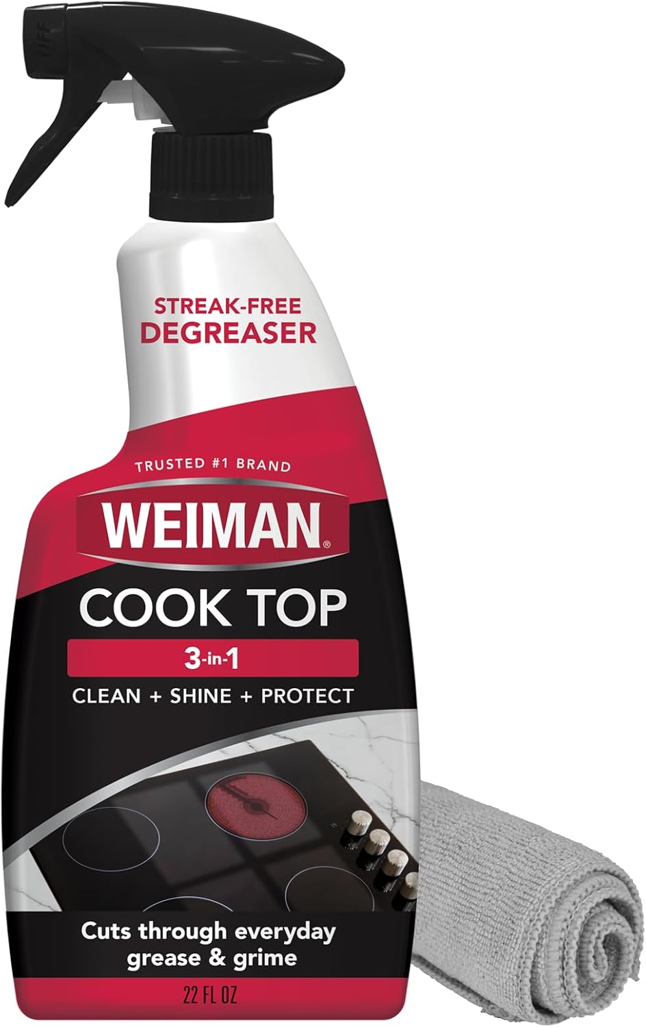 Weiman Daily Cooktop Cleaner with Microfiber Cloth Included for Glass Ceramic and Induction Cook Tops, 22oz