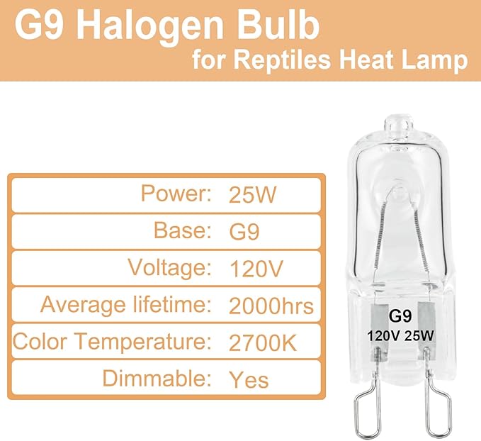 G9 Heat Lamp Bulbs for Reptile,Day White, Mini Halogen Bulb 25W, Infrared Reptile Heat Lamp for Bearded Dragon Gecko Turtle Lizard, Pack of 3