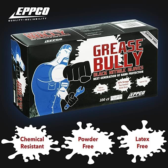 DENCO DISTRIBUTING, INC. Grease Bully Nitrile Gloves - 6MIL - Black - Powder & Latex Free - 1000 Count - 10 Boxes