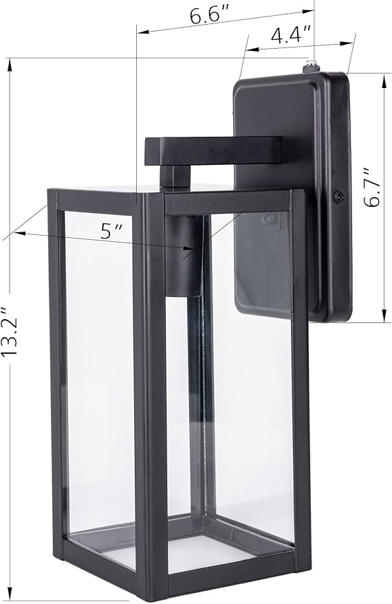 LIT-PaTH Dusk to Dawn Outdoor Wall Lantern, Wall Sconce as Porch Lighting Fixture, E26 Medium Base Max 60W, Anti-Rust Metal with Glass Shade, Black, 1-Pack