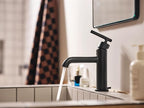 Moen Gibson Matte Black One-Handle Single Hole Modern Bathroom Sink Faucet with Optional Deckplate, Bathroom Faucets for Sink 1-hole Deck Mounted Setup, 6145BL