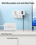 6 USB(2 USB C) Surge Protector Power Strip- 10 Ft Extension Cord with 24W USB Charging Station and 4 Outlets, Long Flat Extension Cord with Multiple Outlets for Travel Home Office Dorm White