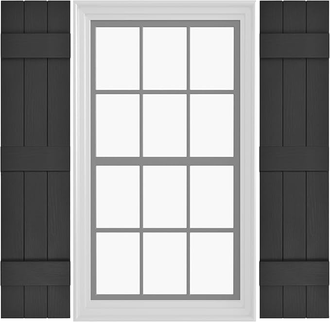Board & Batten Vinyl Shutters (1 Pair) | 11"x59" (3-Board) - Black Cosmos/Paintable | Exterior Window Shutters | Includes Mounting Hardware | Simple Installation | Made in USA