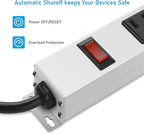 JUNNUJ Metal 12 Outlet Power Strip, Mountable Heavy Duty Power Strip, 1200J Surge Protector Wall Mount Screws Outlet with Switch, Gaming Desk Strips Wide Spaced 15A 125V 1875W, 6 FT 14AWG Power Cord