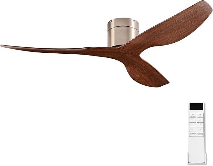 52-Inch Ceiling Fan Without Light, Modern Low-Profile Flush Mount Fan with Remote, 6-Speed Reversible Quiet DC Motor,for Balcony, Living Room, Bedroom (No Light)