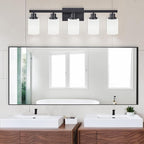 Bathroom Vanity Light, 5-Light Vanity Lighting Fixture Over Mirror for Bathroom, 30" Matte Black Wall Light Fixture, Wall Sconces with Frosted Glass Shade for Mirror Bedroom Living Room