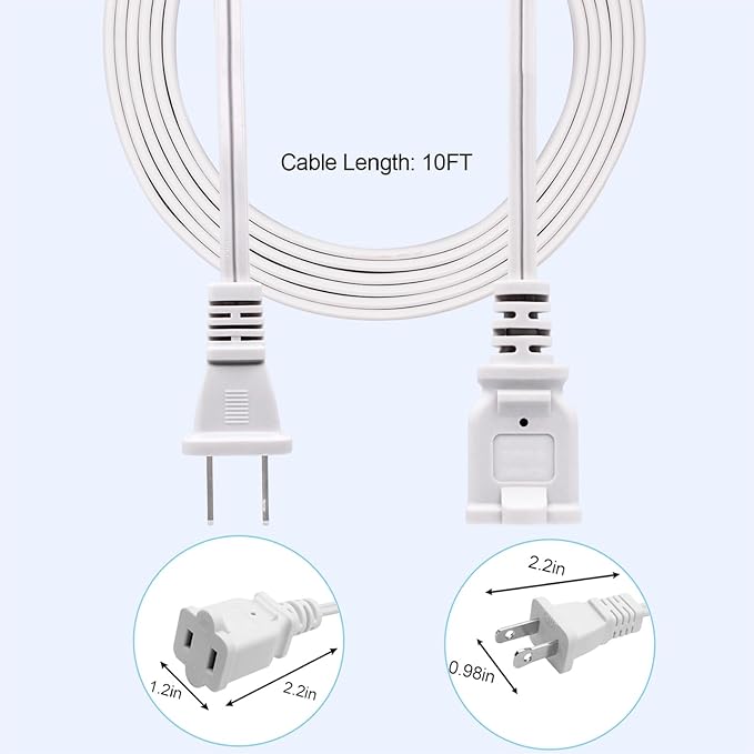 8-Pack Extension Cord 2 Prong,10FT Long Cords Extension for Indoor/Outdoor,US Male/Female Power Cable for NEMA 1-15P to NEMA 1-15R,White