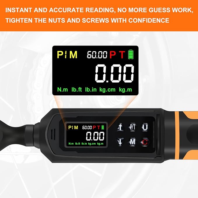 Digital Torque Wrench 3/8 Drive, 0.66-44.29Ft.lbs/0.9-60Nm Range, Electric Torque Wrench with Dual Direction Ratchet, ±1% Accuracy with Vibration, Buzzer and LED Alert