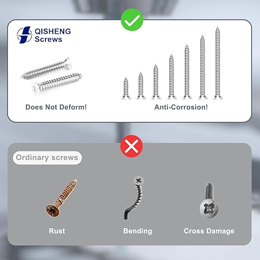 QISHENG 80 PCS White Head #8 Stainless Steel Phillips Flat Head Wood Screws Assortment Set,Stainless Steel 18-8 A2(304) Screw,Home Screw Kit