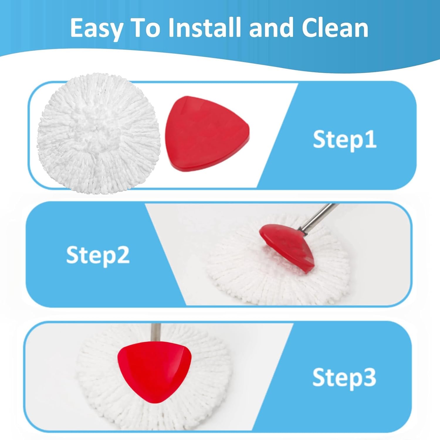 4 Pack Spin Mop Replacements Heads Compatible for O ceda EasyWring 1 Tank System, Microfiber Mops Head Refills , 1 Triangle Head Base and 30-58in Handle Set Combo