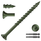 #9 x 2-1/2" Deck Screws (372Pcs) 4lb. Exterior Wood Screws. Carbon Steel, Green, Flat Head, Rust Resistant epoxy Coated, with T25 Star Bit