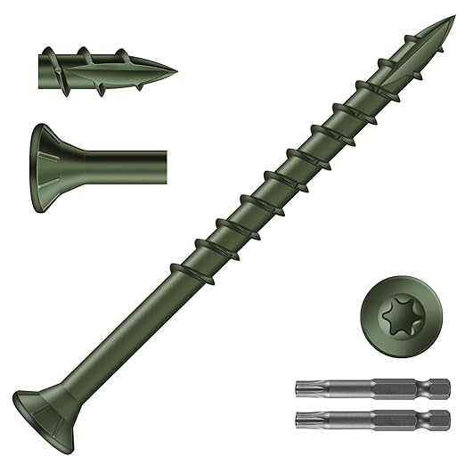 #9 x 2-1/2" Deck Screws (930Pcs) 10lb. Exterior Wood Screws. Carbon Steel, Green, Flat Head, Rust Resistant epoxy Coated, with T25 Star Bit