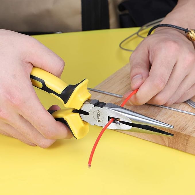 DOWELL 6 Inch Long Nose Pliers Needle Nose Pliers with Wire Cutter Nickel Chromium Steel Construction Professional Handle