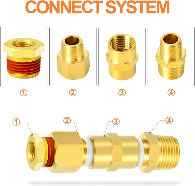 GASHER 5Pcs Brass Reducer Hex Bushing 1/2" NPT Male x 3/8" NPT Female, Brass Threaded Pipe Fitting With Sealant