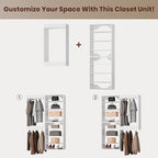 ROOMTEC Modular Closet System, 49" Wall-Mounted Closet Organizer with Hanging Rods and Shelves, Wooden Tower for Walk-In Closets, Wardrobe Storage Kit, White