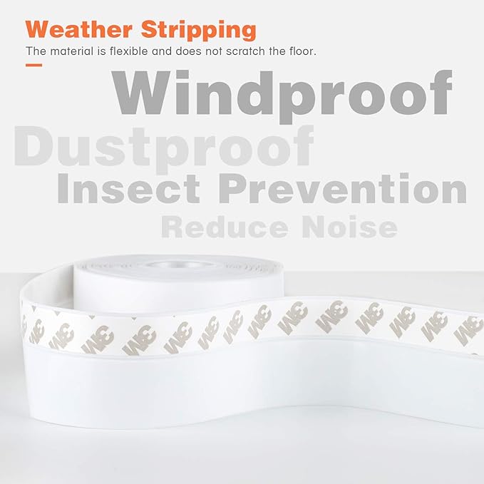 26 Feet Silicone Seal Strip, Weather Stripping Seal Tape for Door, Window & Shower Glass Gaps (White, 35MM)