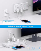 16 Outlets Surge Protector Power Strip, HANYCONY 5 Ft Flat Plug Heavy Duty Extension Cord with 16 Outlets 4 USB Ports(2 USB C), 2700 Joules, Wall Mount for Home Office, ETL Listed, White