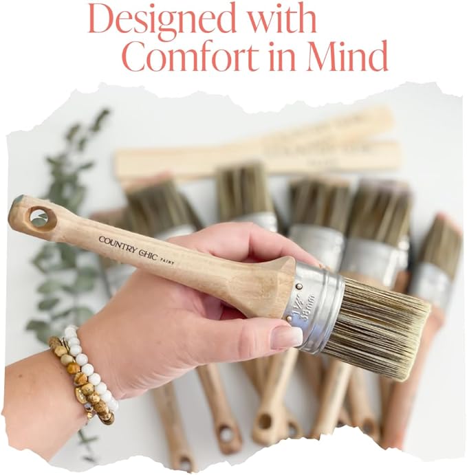 Chalk Style Paint Brush - Oval Brush with Synthetic Bristles for Smooth Furniture Paint Application with Minimal Brush Strokes, No Shedding, Vegan, Best for Water-Based Paint - 1.5"