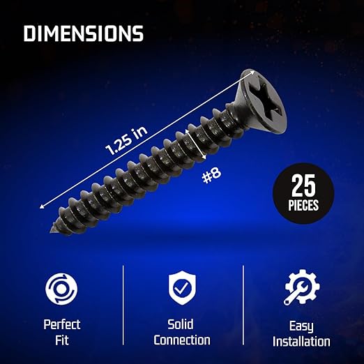 Bolt Dropper #8 x 1-1/4-Inch Black Screws, Pack of 25 - Xylan Coated Stainless Steel Flat Head Phillips Wood Screws - Corrosion Resistant for Wood, Drywall Applications, and Outdoor Projects