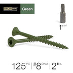Deck Plus 2 Inch Epoxy Coated Exterior Wood and Fence Screws #8 x 2 Torx/Star Drive Included Coarse Thread, Outdoor Rust Resistant Decking Screw, Green, 1lb Box, 125 Pieces | 48399