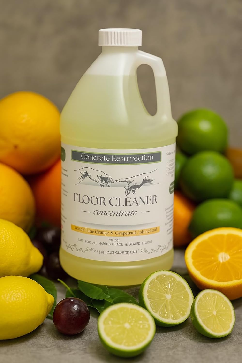 Clean Living Essentials Floor Cleaner – Multi-Surface, Non-Toxic, Plant-Based, pH Neutral, Family & Pet Friendly. Naturally scented for everyday clean. (Lemon + Lime + Orange + Grapefruit)