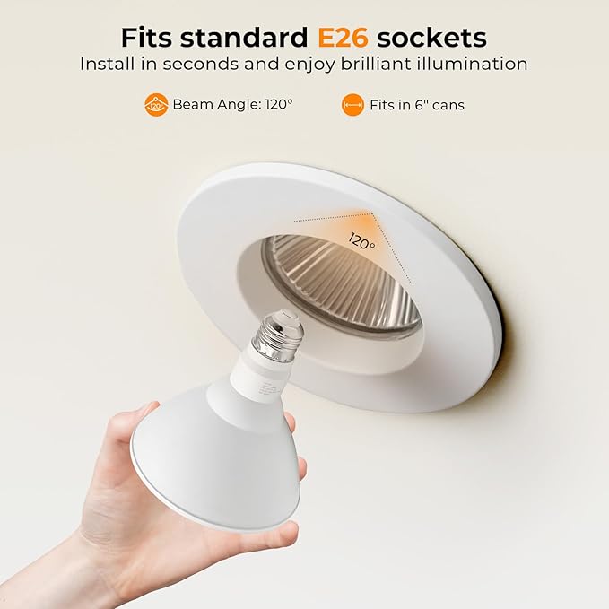 PAR38 LED Outdoor Flood Light Bulbs, 100W Equivalent, 3000K Warm White, 1050LM, 13W Dimmable, Waterproof LED Floodlight for Porch Yard Garage, E26 Base, 15,000 Hrs, 6 Pack