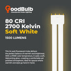 GoodBulb PLL24/827 | 24W 12.7" Twin Tube Compact Fluorescent Light Bulb | 4-pin 2G11 Base 2700K Soft White 1500 Lumen | 36000 Hour Long Life Biax | Pack of 10