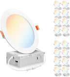 PARMIDA (16 Pack) 6 Inch Dimmable 5CCT Ultra-Thin LED Recessed Ceiling Light with Junction Box, 5 Color Selectable 2700K/3000K/3500K/4000K/5000K, 12W, Canless Wafer Slim Panel Downlight, IC Rated, ETL