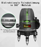 (Outdoor Superbright) 5 Lines Outdoor Green Laser Level 360 Self Leveling Precision Level Tool Super Brightness 5 Strong Light Spots Can Rotate 360 Degrees Digital Lithium Ion Battery High Capacity